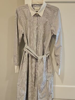 J. Crew Classic Black-and-White Striped Shirt Dress with White Collar & Belt 12T